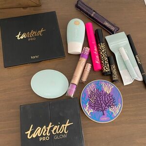 tarte cosmetics palette bundle with teal, black, purple, gold, pink accents